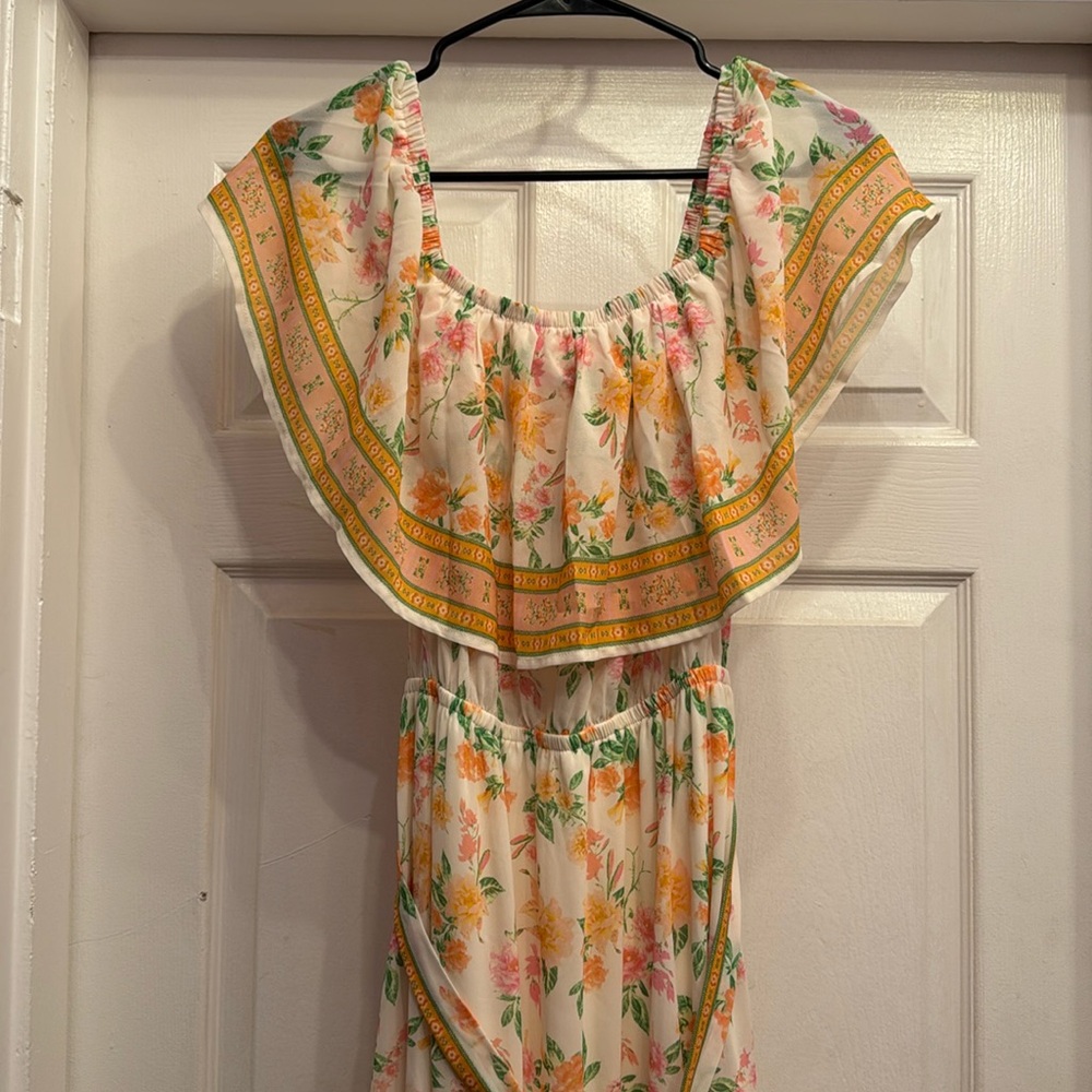 Pink Lily Floral Maxi Dress - Cream and Yellow